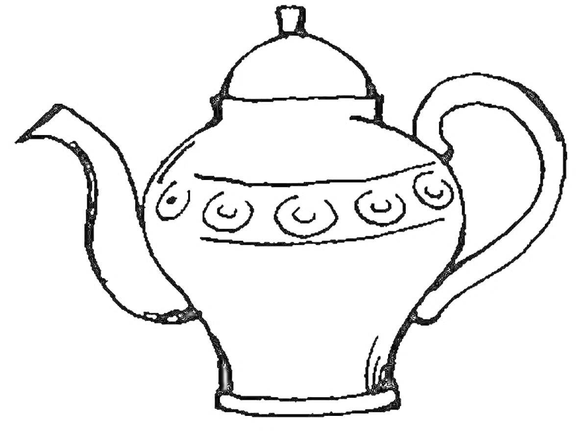 Раскраска Чайник с крышкой и узором в виде полукруглых орнаментов