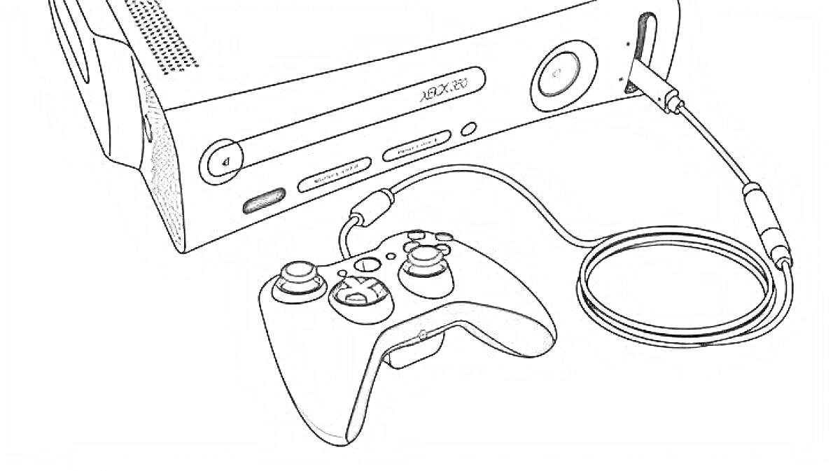 Раскраска игровая консоль с геймпадом и подключенным проводом