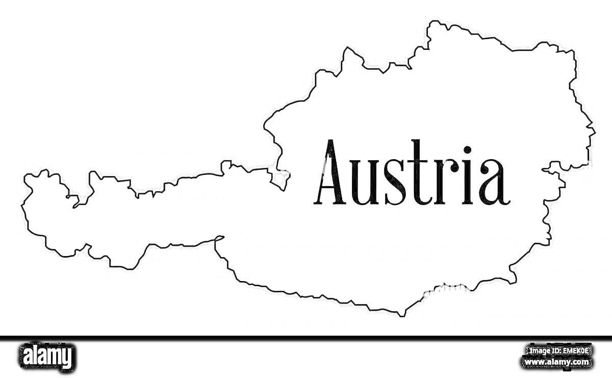 На раскраске изображено: Австрия, Карта, География, Надпись, Европа