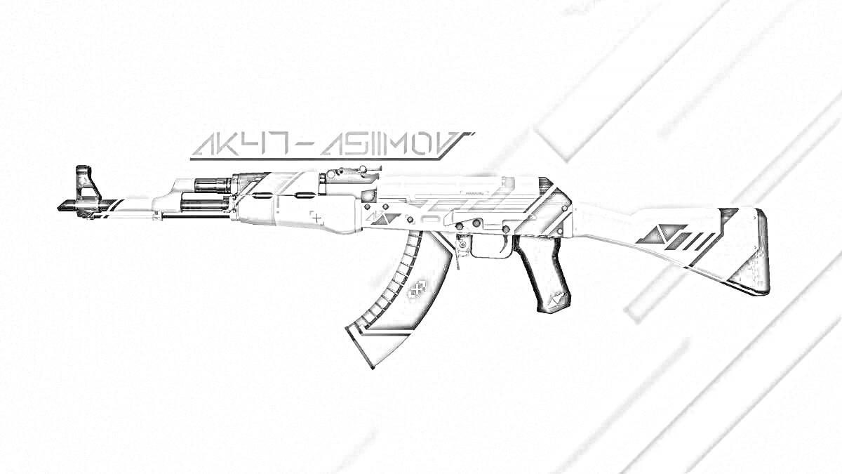 Раскраска AK-47 с раскраской Азимов на сером фоне с диагональными полосами