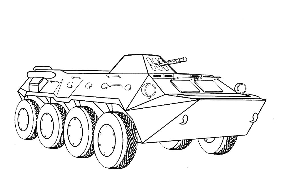 Раскраска БТР восьмиколёсный с пушкой, башней и люками