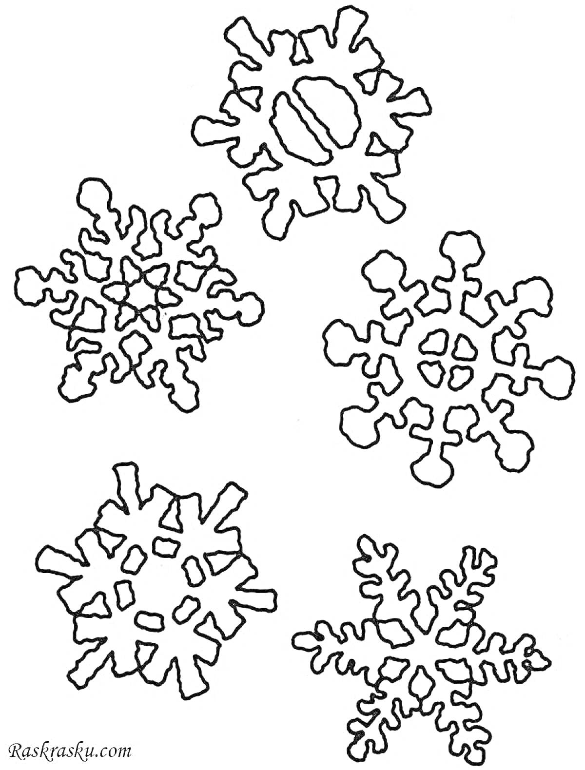 Раскраска со снежинками разных форм и узоров
