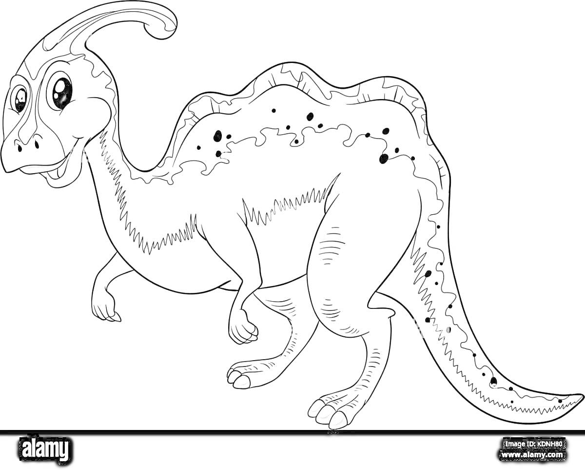 Раскраска Раскраска динозавра паразауролофа с хвостом, хохолком на голове и узорами на теле