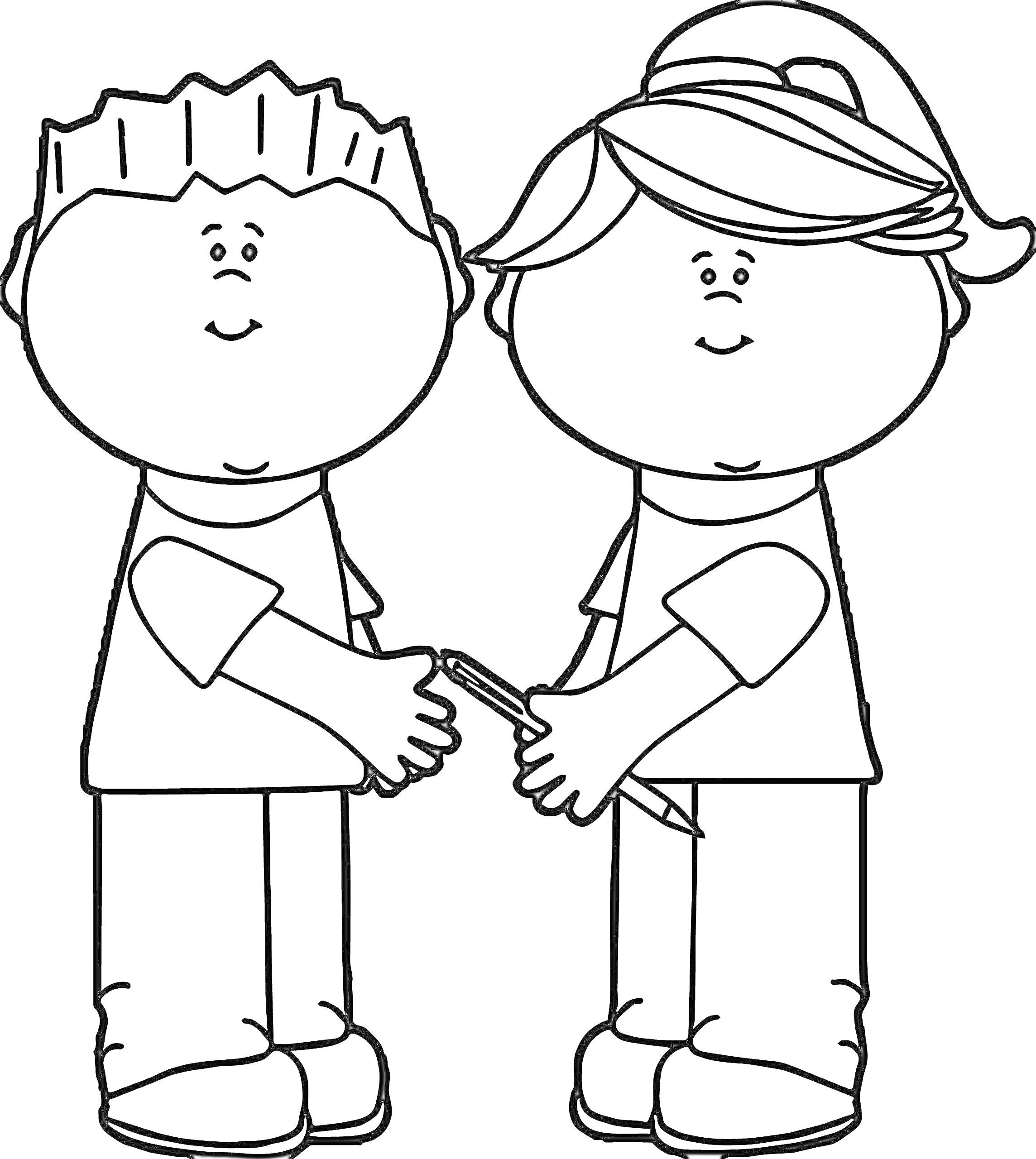 Раскраска Мальчик и девочка стоят вместе и держат карандаш