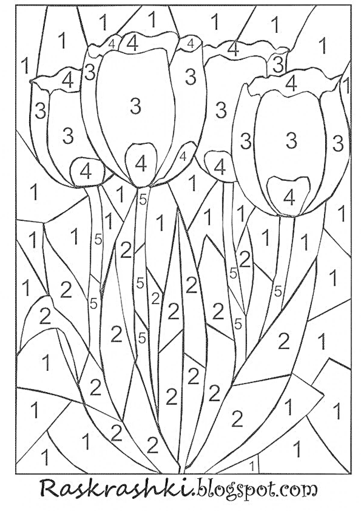 Раскраска Раскраска с тремя тюльпанами по номерам
