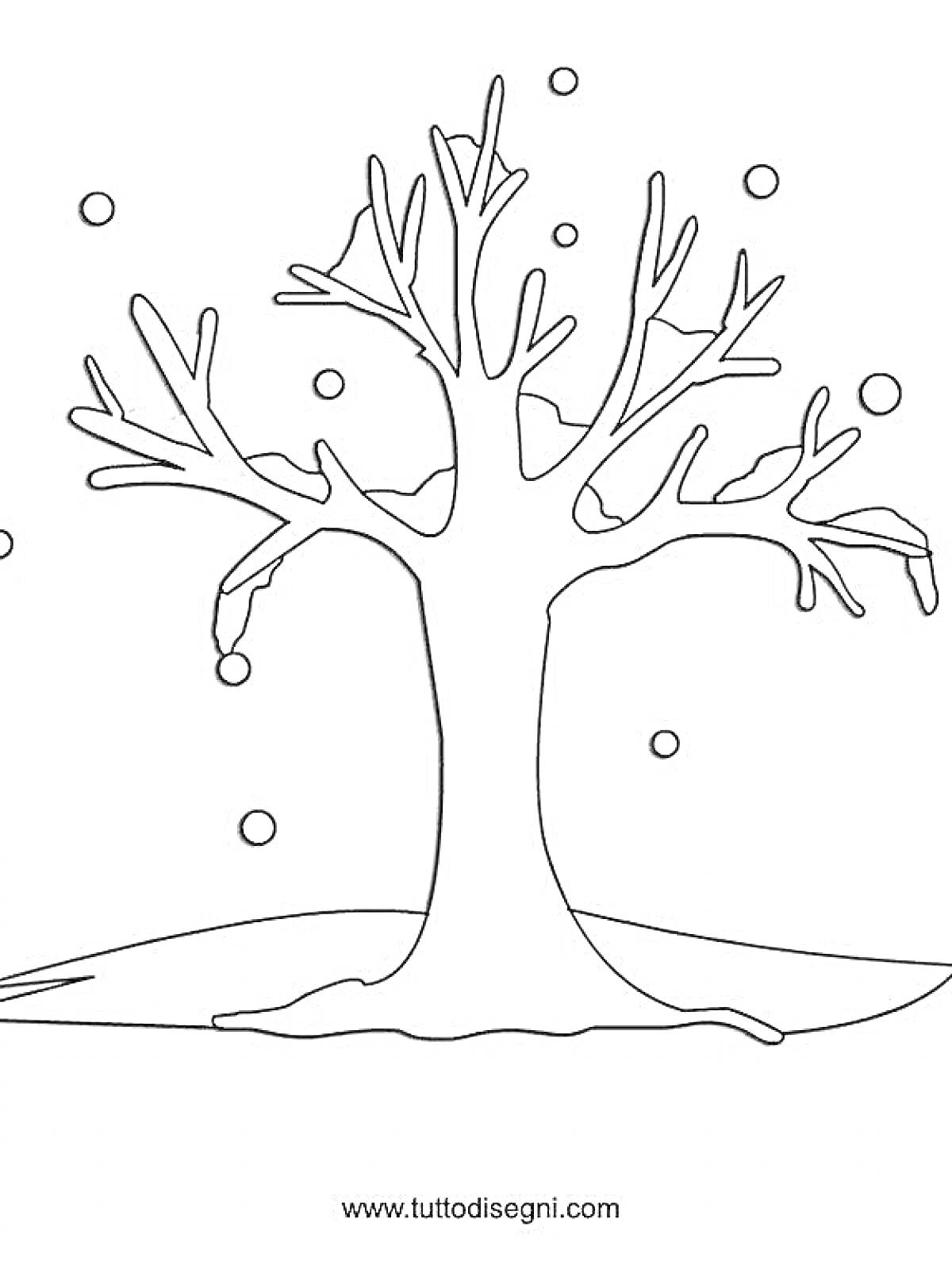 На раскраске изображено: Зима, Снег, Снегопад, Природа