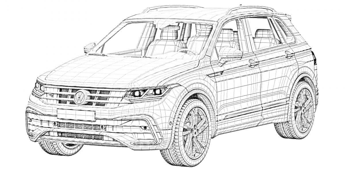 Раскраска Раскраска автомобиля Volkswagen Tiguan с детализированной рисунком.