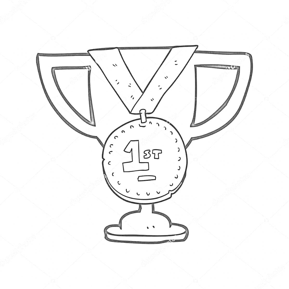 На раскраске изображено: Медаль, Кубок, 1 место, Награда, Победа, Для малышей