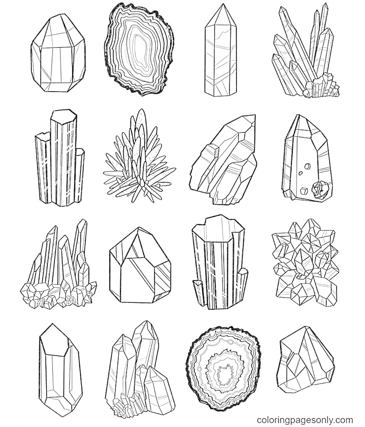 На раскраске изображено: Кристаллы, Для детей, Минералы, Творчество