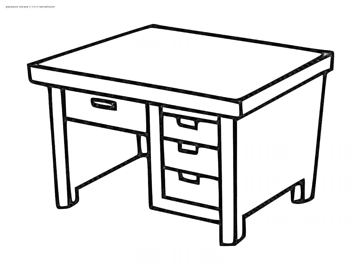 На раскраске изображено: Стол, Мебель, Ящики, Рабочее место, Старшая группа