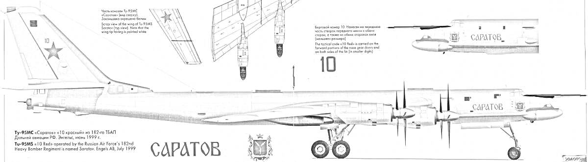 Раскраска Ту-95 с различными видами, описание и герб Саратов