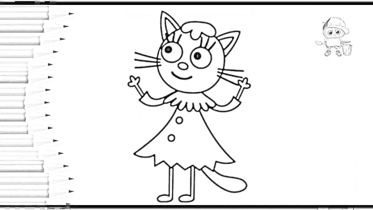 На раскраске изображено: Три кота, Из мультфильмов, Карандаши, Для детей, Персонаж