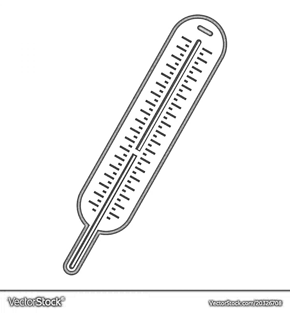 На раскраске изображено: Градусник, Термометр, Измерение температуры, Медицинский инструмент, Шкала, Простая линия