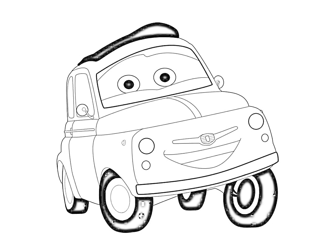 Раскраска Машина с большими глазами и улыбкой из мультфильма 