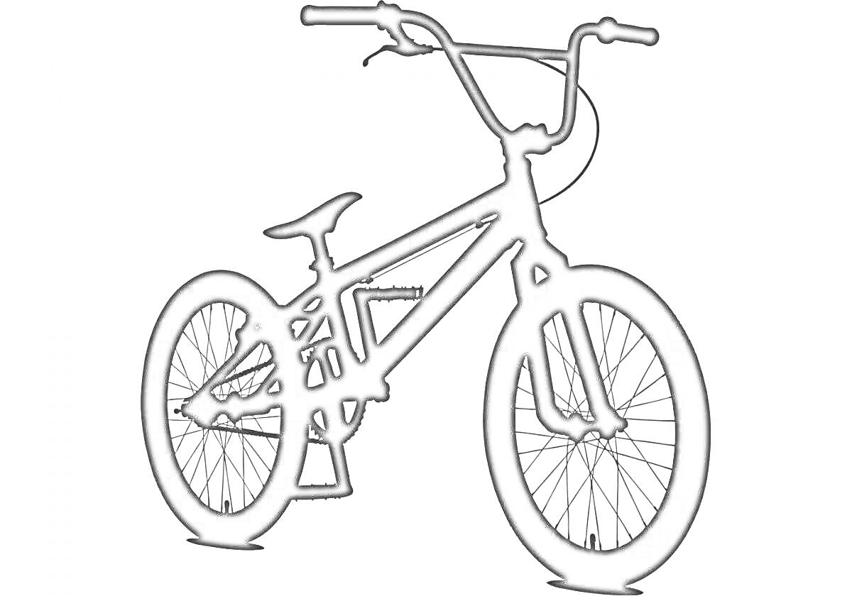 Раскраска Контур велосипеда BMX с рамой, рулем, седлом, педалями и колесами