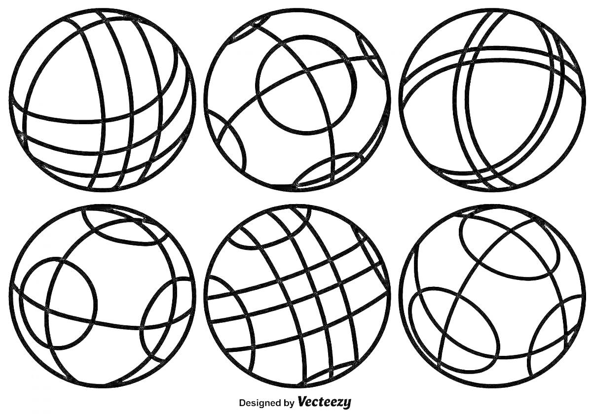 Раскраска Раскраска с мячами для детей 4-5 лет - шесть мячей с разными узорами