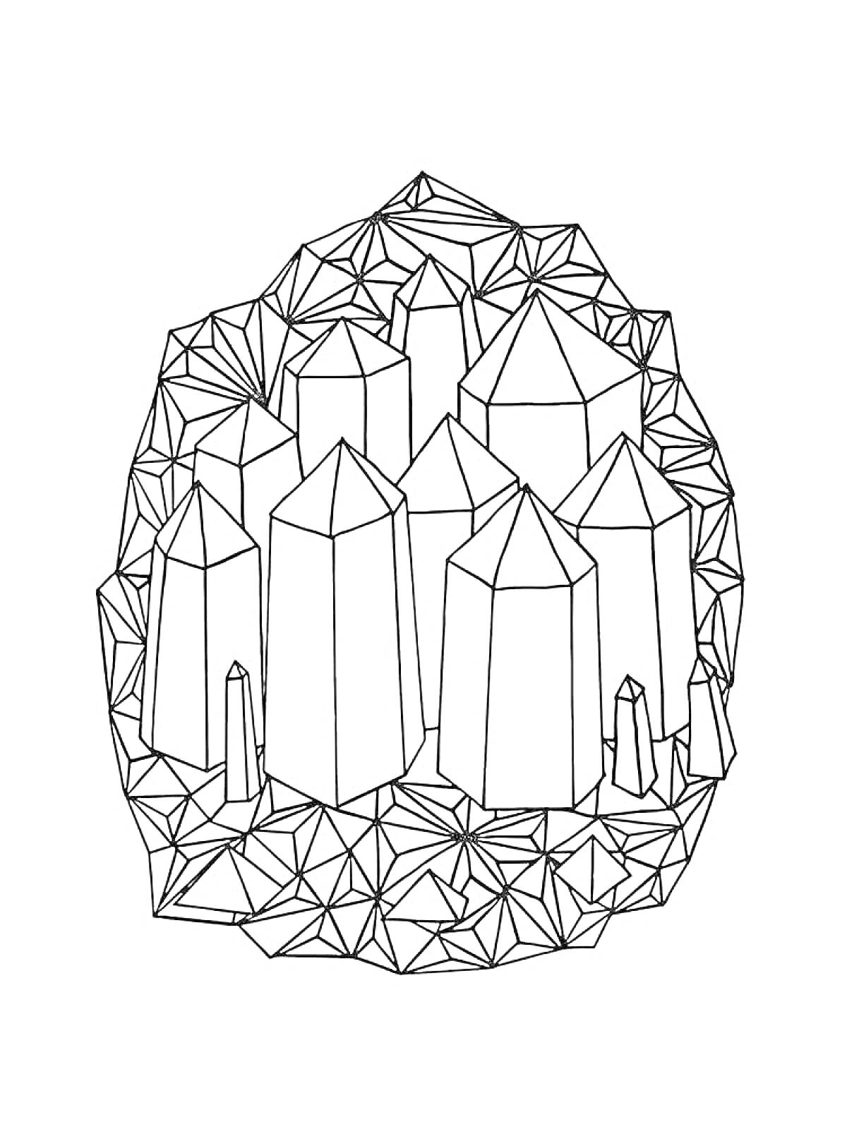 Раскраска Кристаллический кластер с полигональными элементами