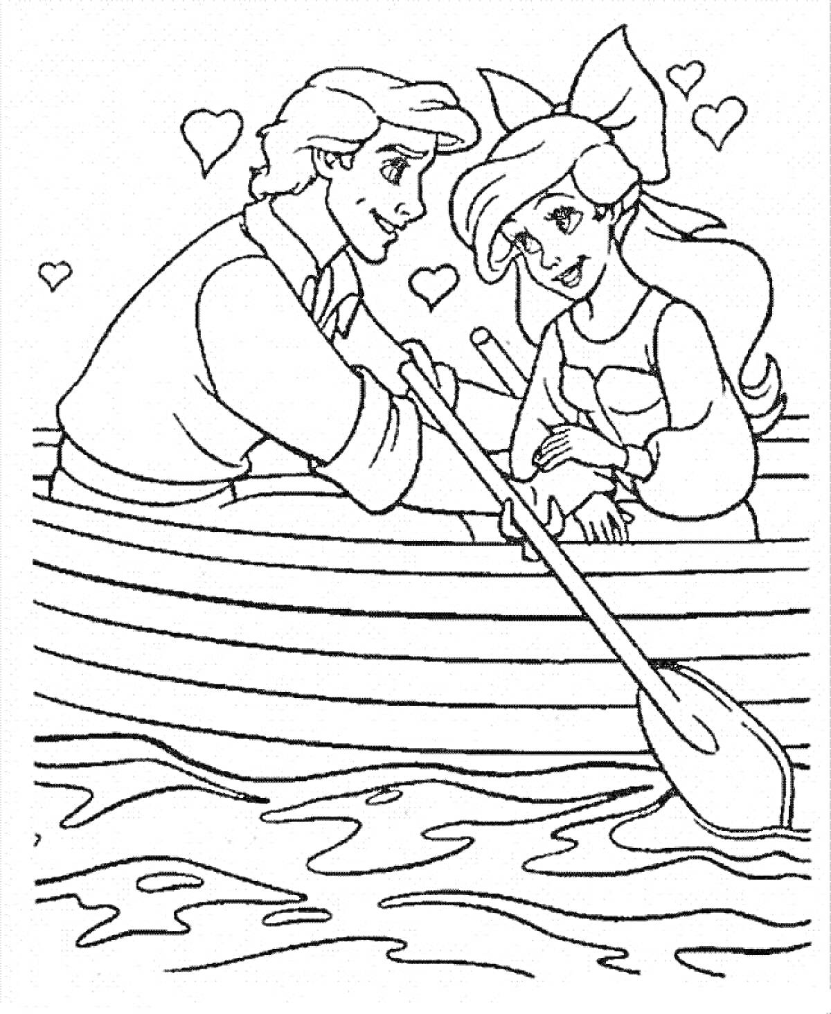 Ариэль и принц Эрик в лодке с сердечками
