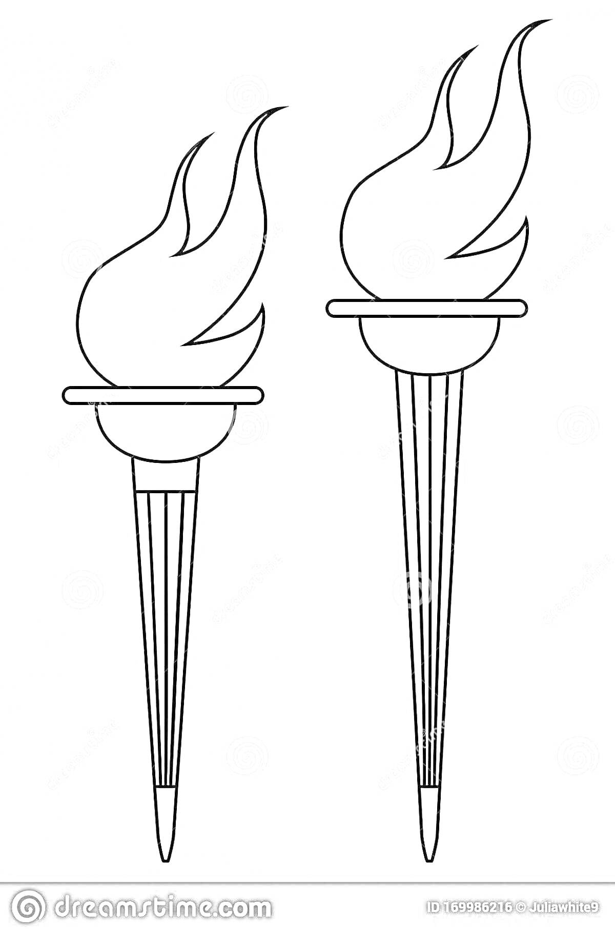 Раскраска Две факела с горящими огнями для раскрашивания
