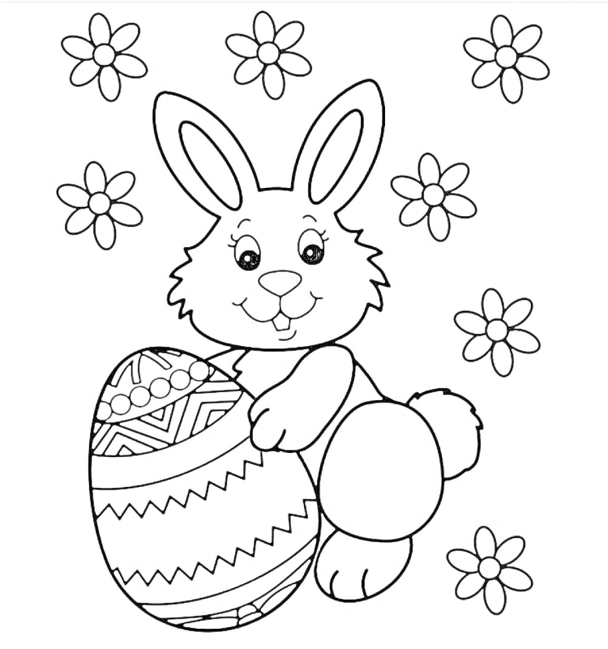 На раскраске изображено: Пасха, Кролик, Цветы