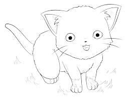 Раскраска Котёнок с большими глазами на траве