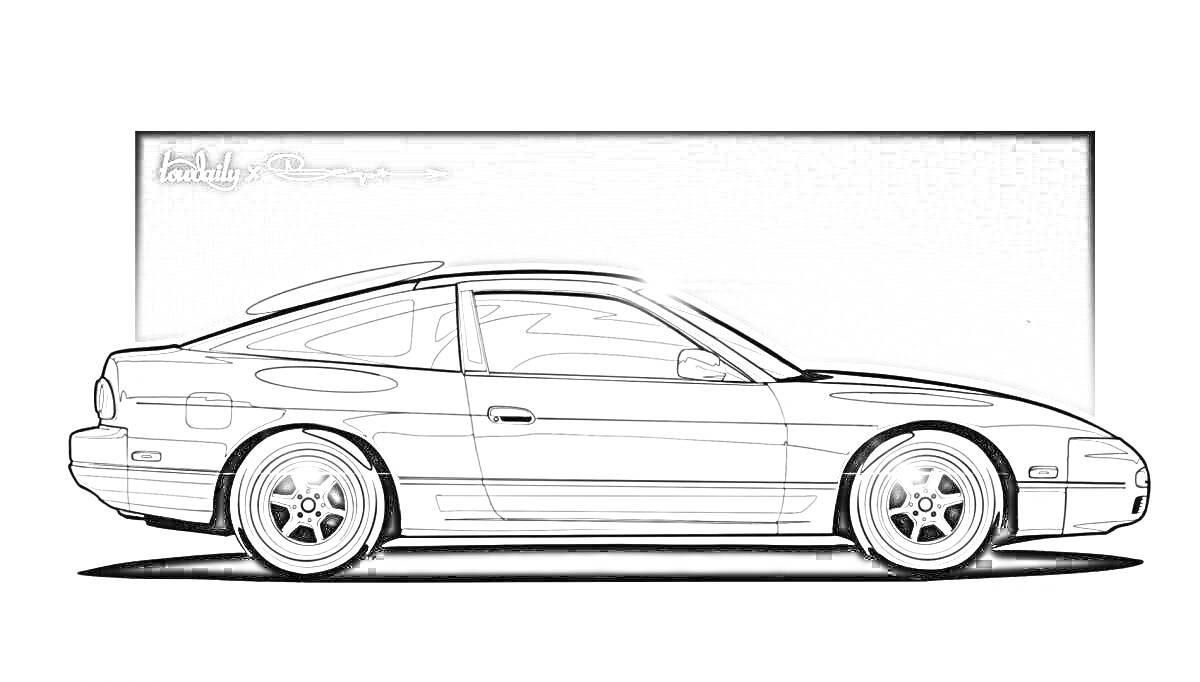 На раскраске изображено: Сильвия, S15, Спорткар, Колёса, Фары, Окна, Японский автомобиль