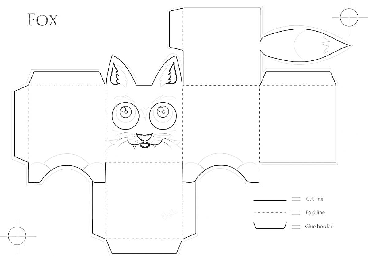 На раскраске изображено: Объемная, Лиса, Глаза, Нос, Усы, Хвост, Поделка