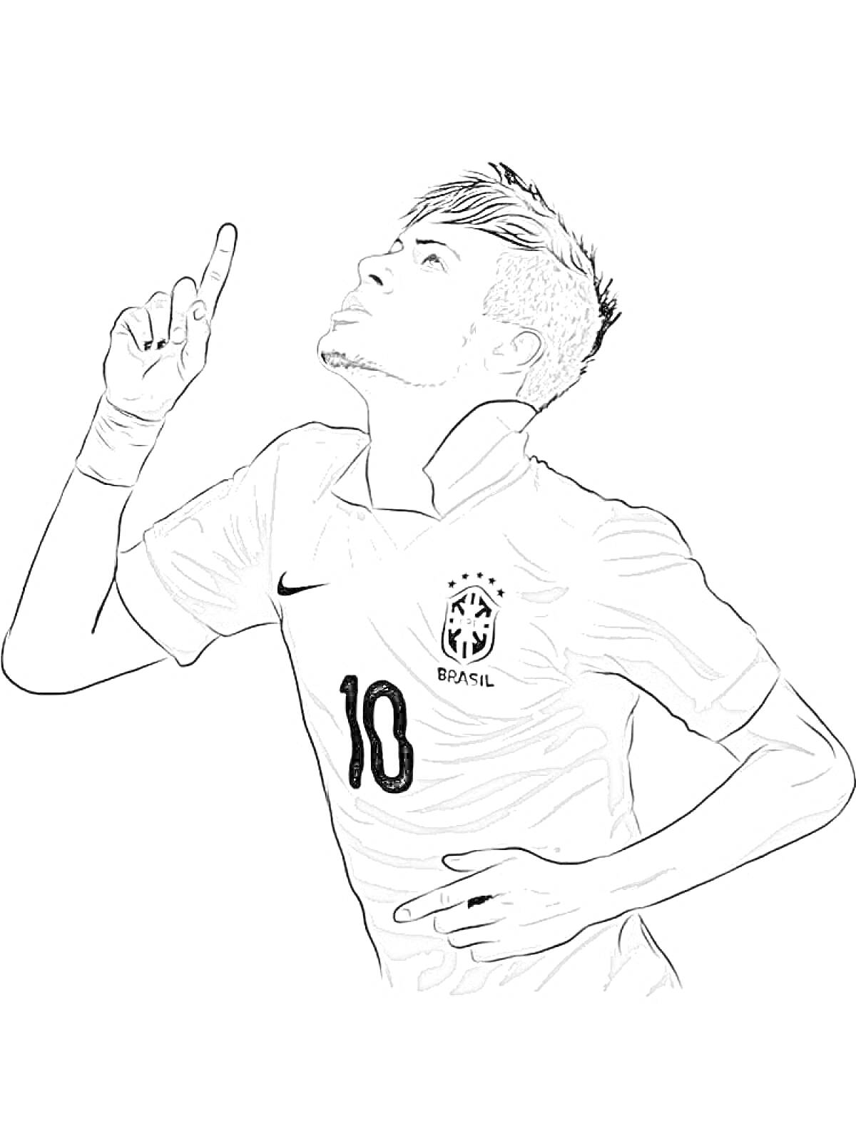 Раскраска Футболист с номером 10 на футболке, поднимающий палец вверх