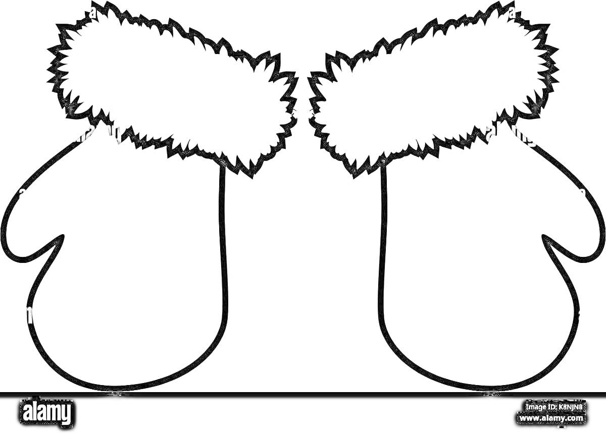 Раскраска Рукавички деда Мороза с меховой отделкой в черно-белом контуре