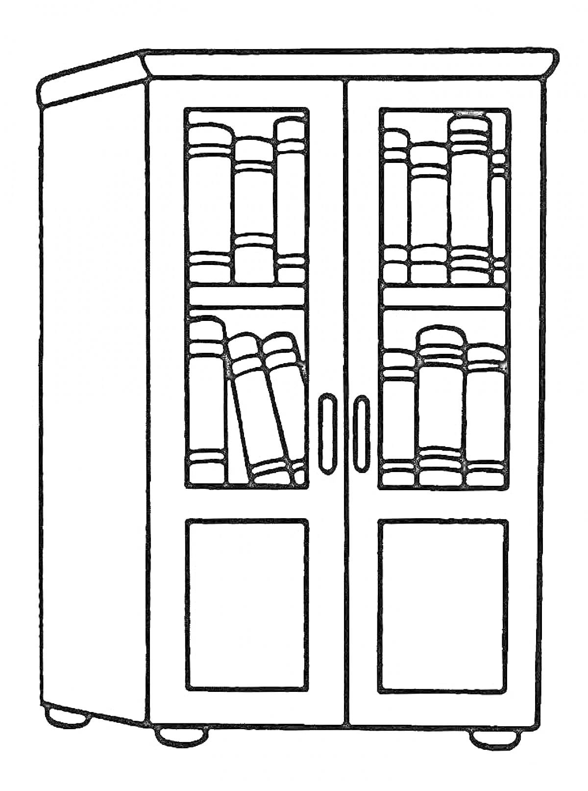 Шкаф с книгами, две стеклянные дверцы, две нижние панели