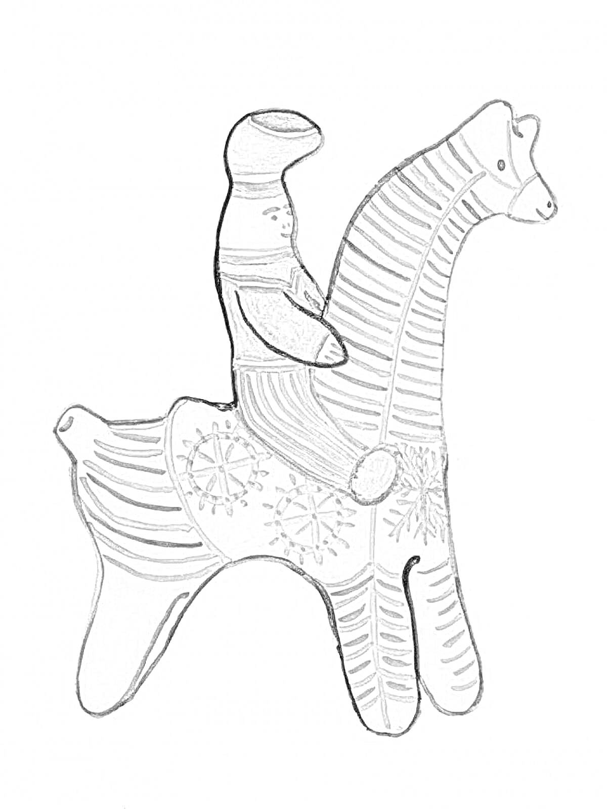 Раскраска Всадник на лошади, филимоновская свистулька