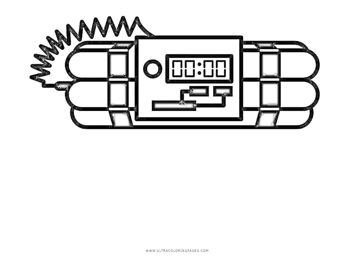 Раскраска Взрывчатка с таймером и детонатором
