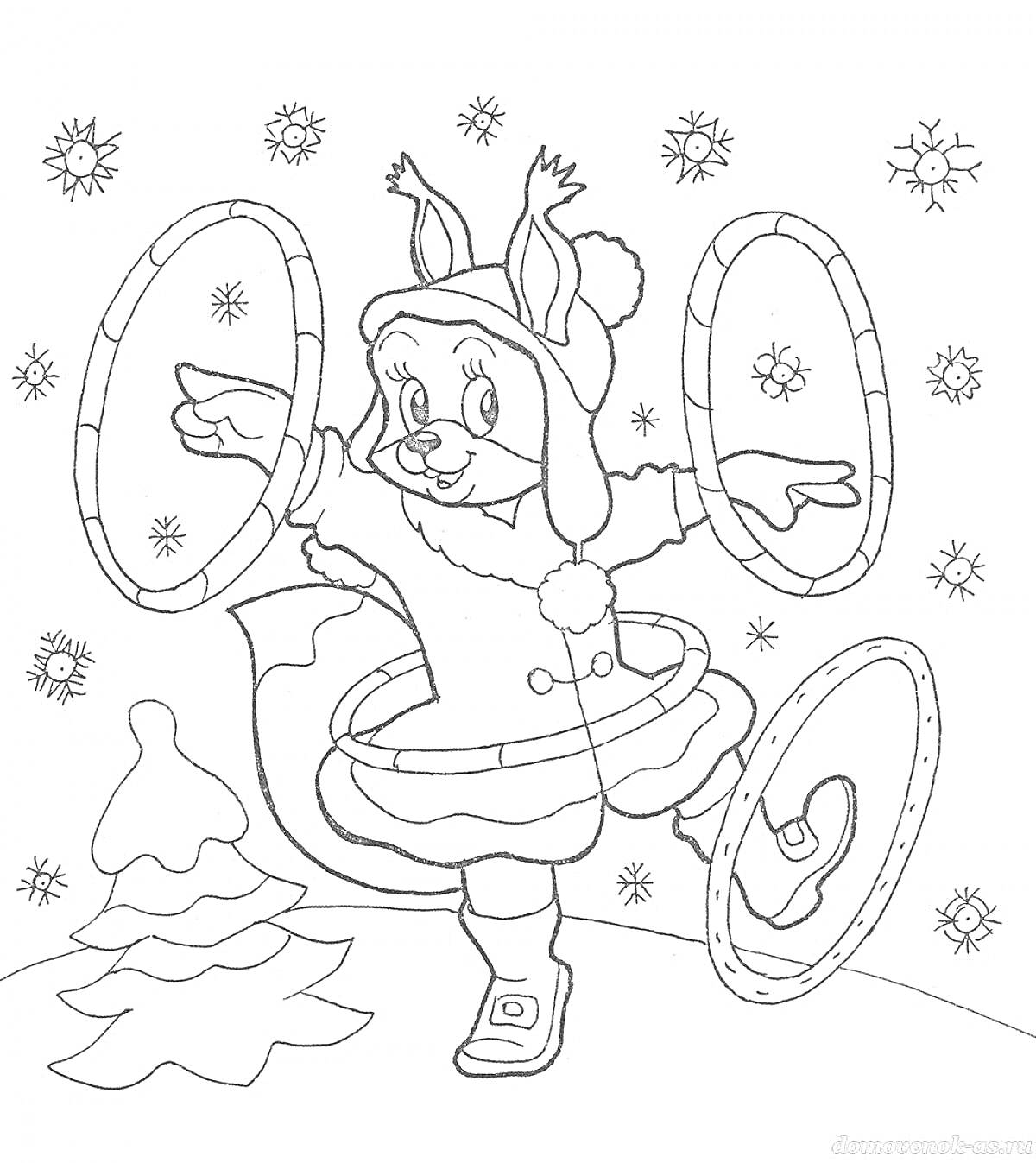 На раскраске изображено: Новый год, 5 лет, Зимняя одежда, Шапка, Снежинки, Зима, Веселье