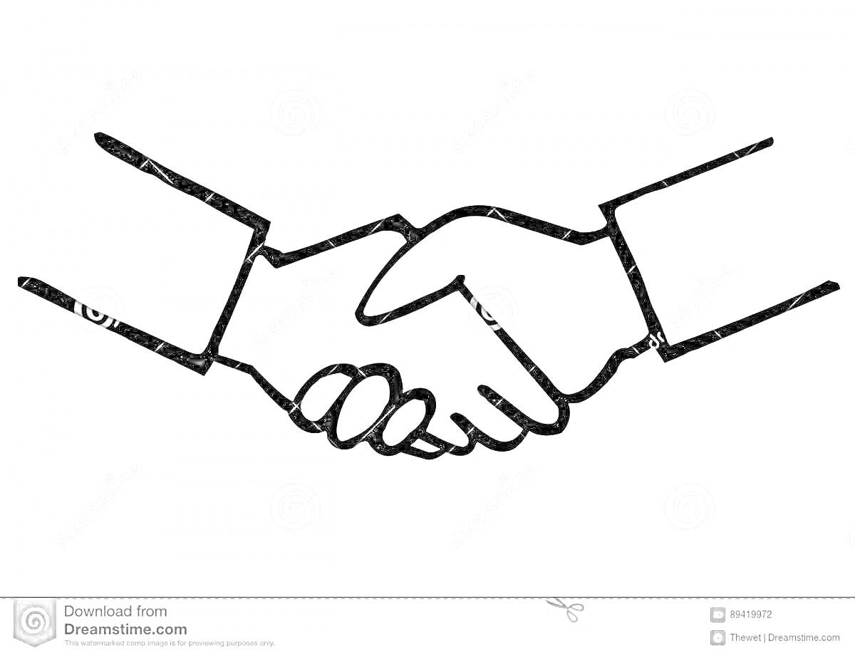 На раскраске изображено: Рукопожатие, Руки, Рукава, Дружба