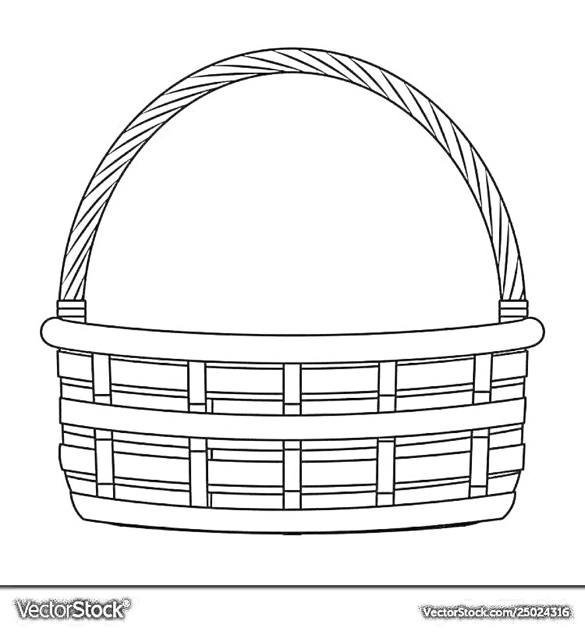 Раскраска Раскраска пустой плетеной корзины с ручкой