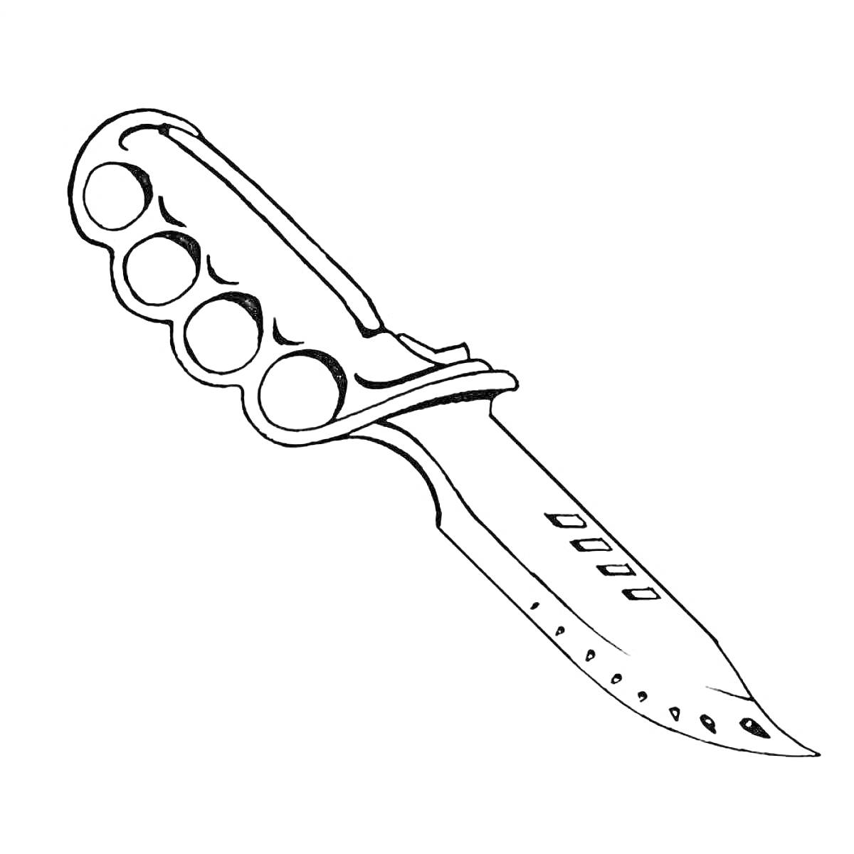 На раскраске изображено: Нож, Клинок, Зубцы, Оружие