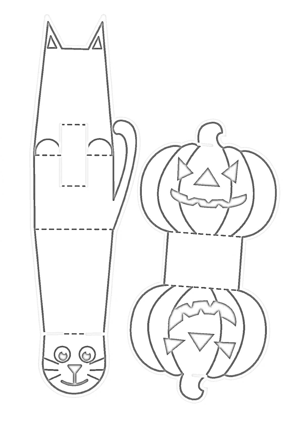 На раскраске изображено: Крокотак, Кот, Тыква, Хэллоуин, Поделки, Детские поделки, Творчество, Рукоделие