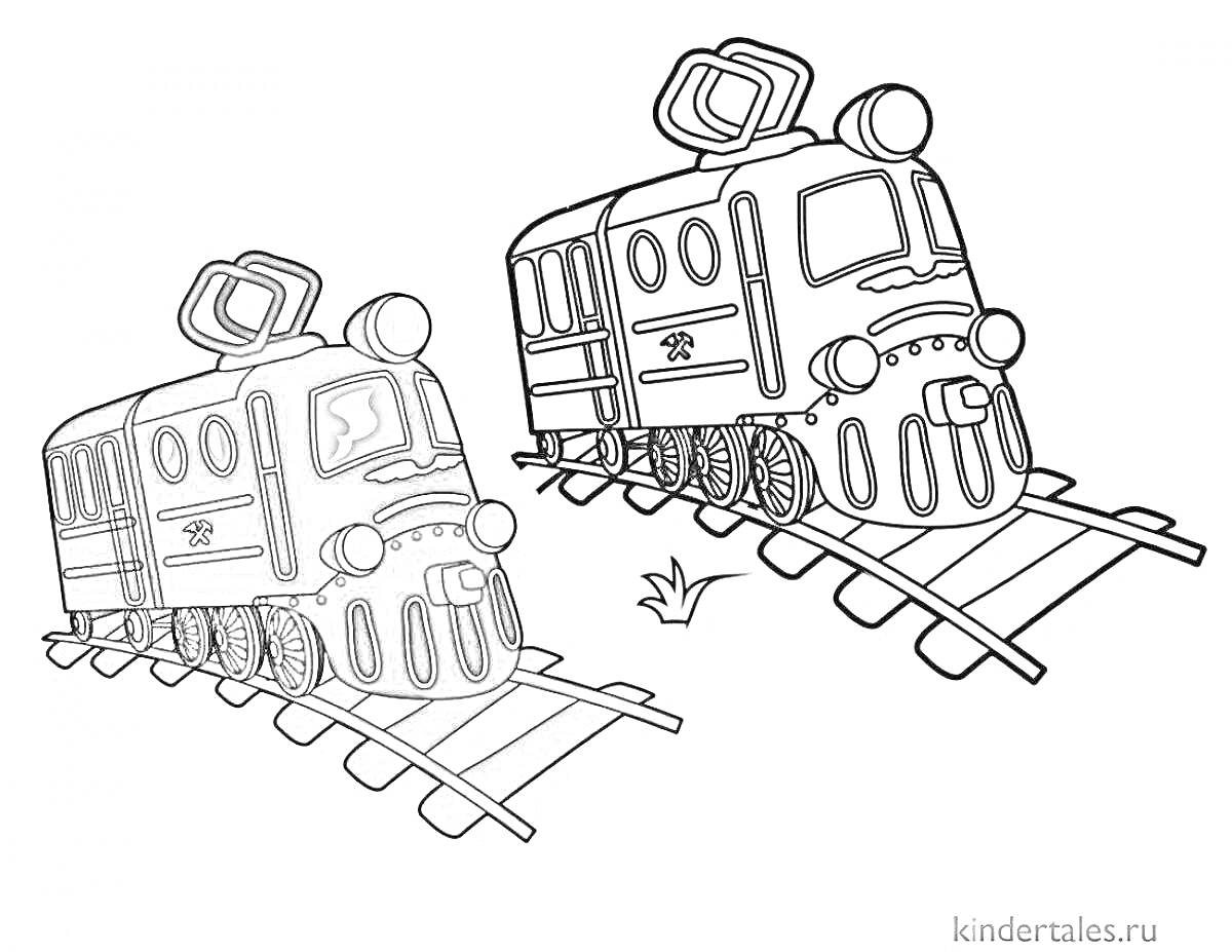 На раскраске изображено: Рельсы, Транспорт, Вагоны, Поезд, Мальчик