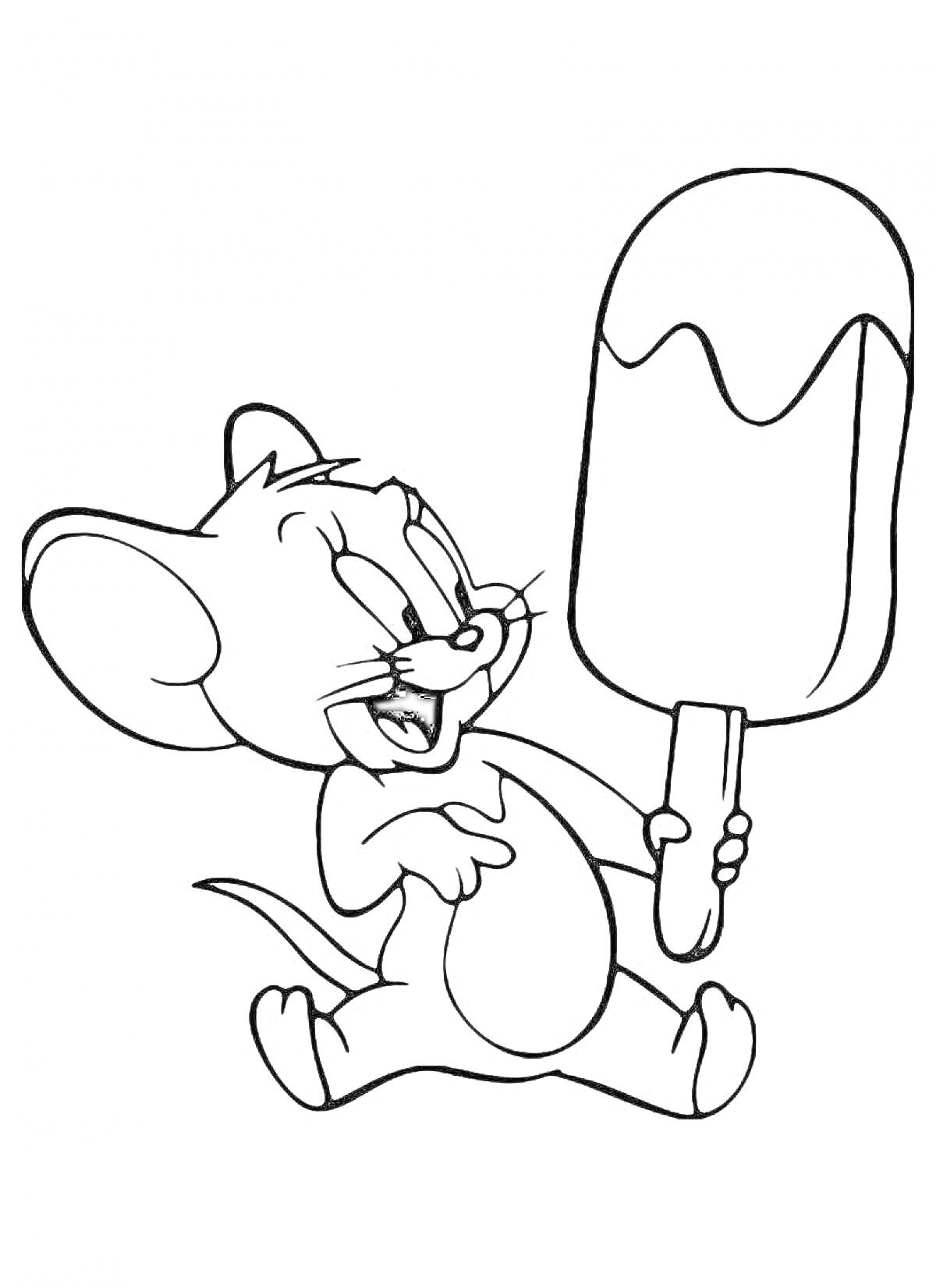 На раскраске изображено: Том и Джерри, Джерри, Мороженое, Эскимо