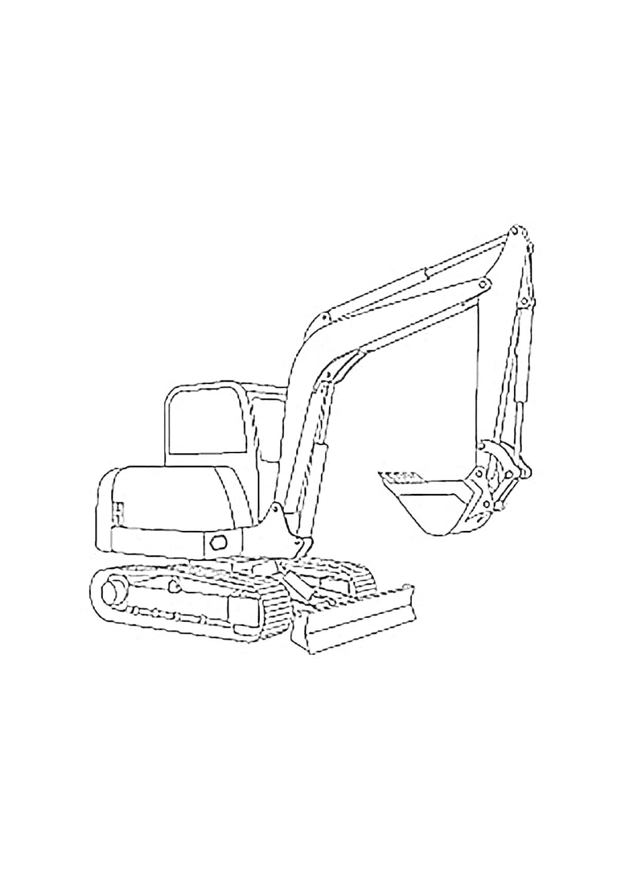 Раскраска Раскраска экскаватор с ковшом на гусеничном ходу