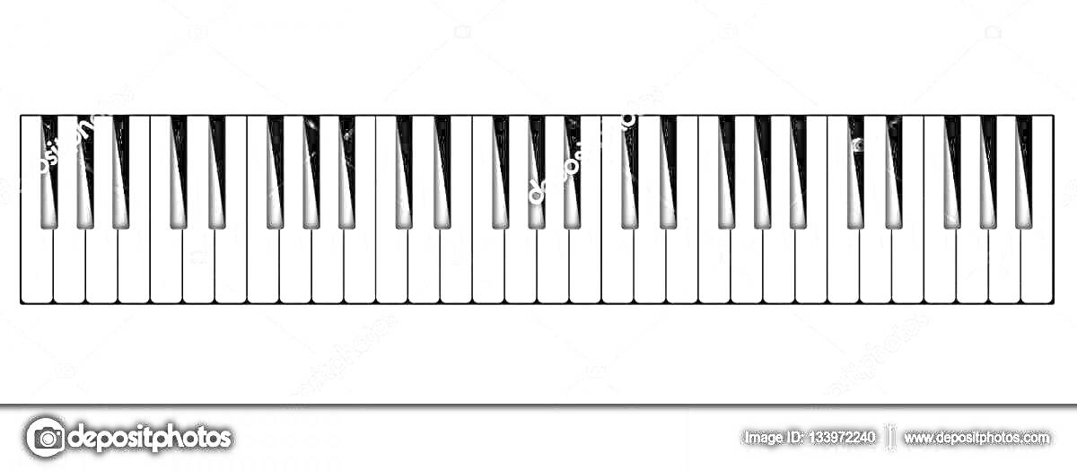 Раскраска с клавишами пианино (обозначены черные и белые клавиши на клавиатуре пианино)