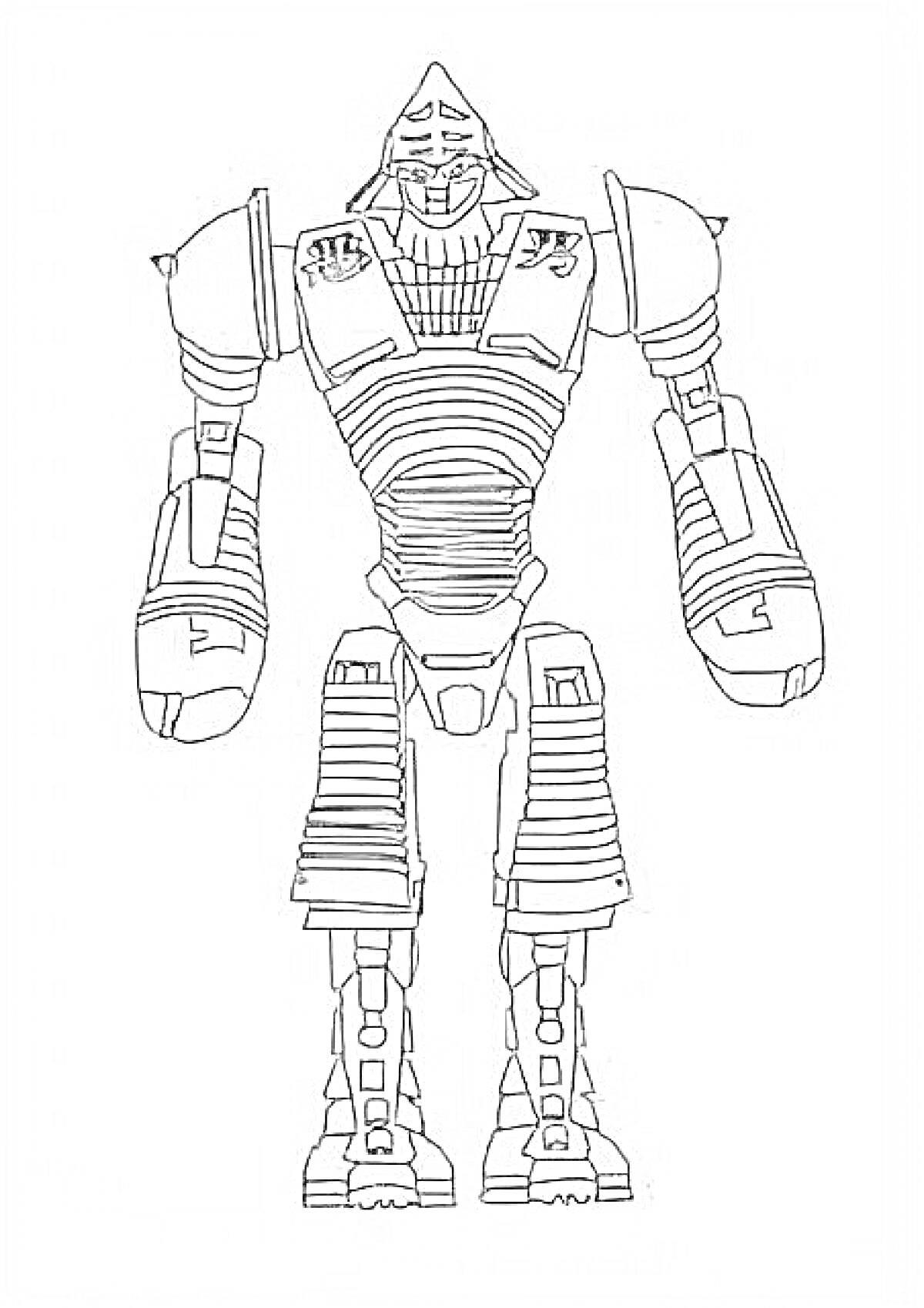 Раскраска Робот-боксёр Бу с панцирными пластинами и детализированными конечностями
