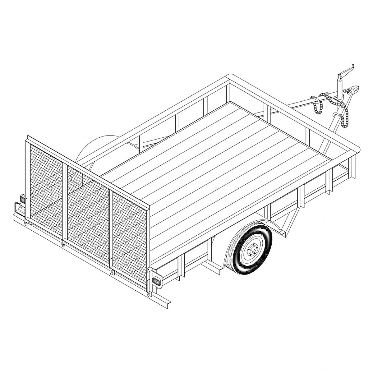 Раскраска Прицеп с решетчатыми задними дверцами, одним колесом и креплением