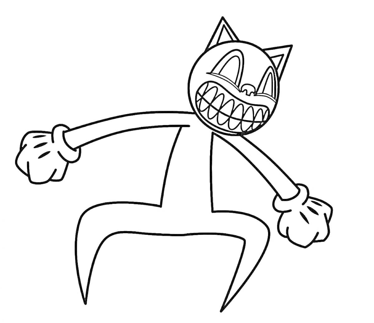 Раскраска Картун Кэт с большими зубами, большими глазами и сжатые кулаки