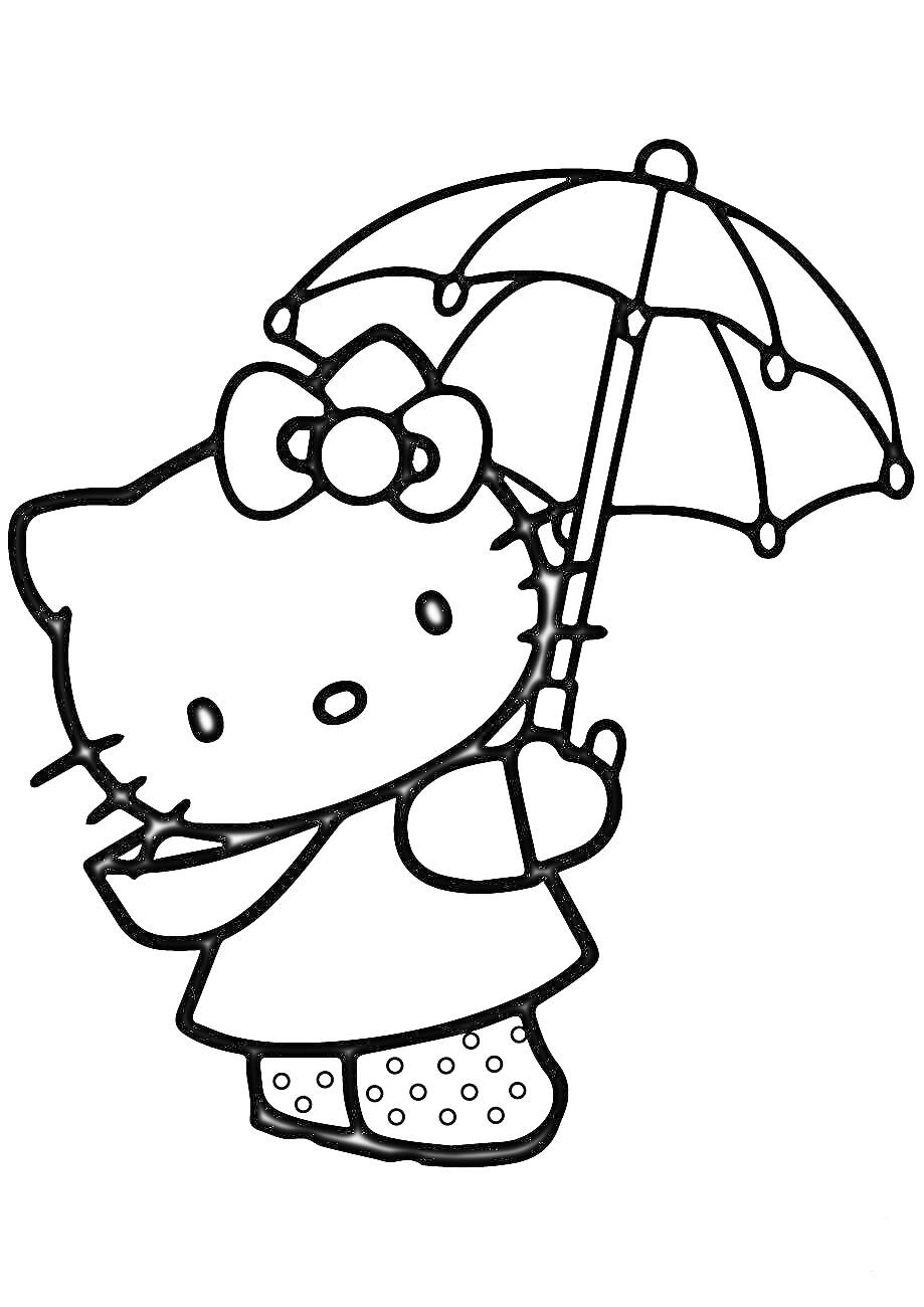 Раскраска Китти с зонтиком