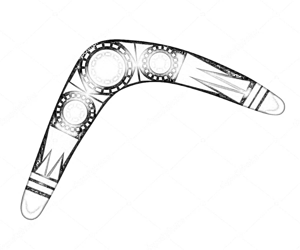Раскраска Бумеранг с геометрическими узорами, включая круги и линии