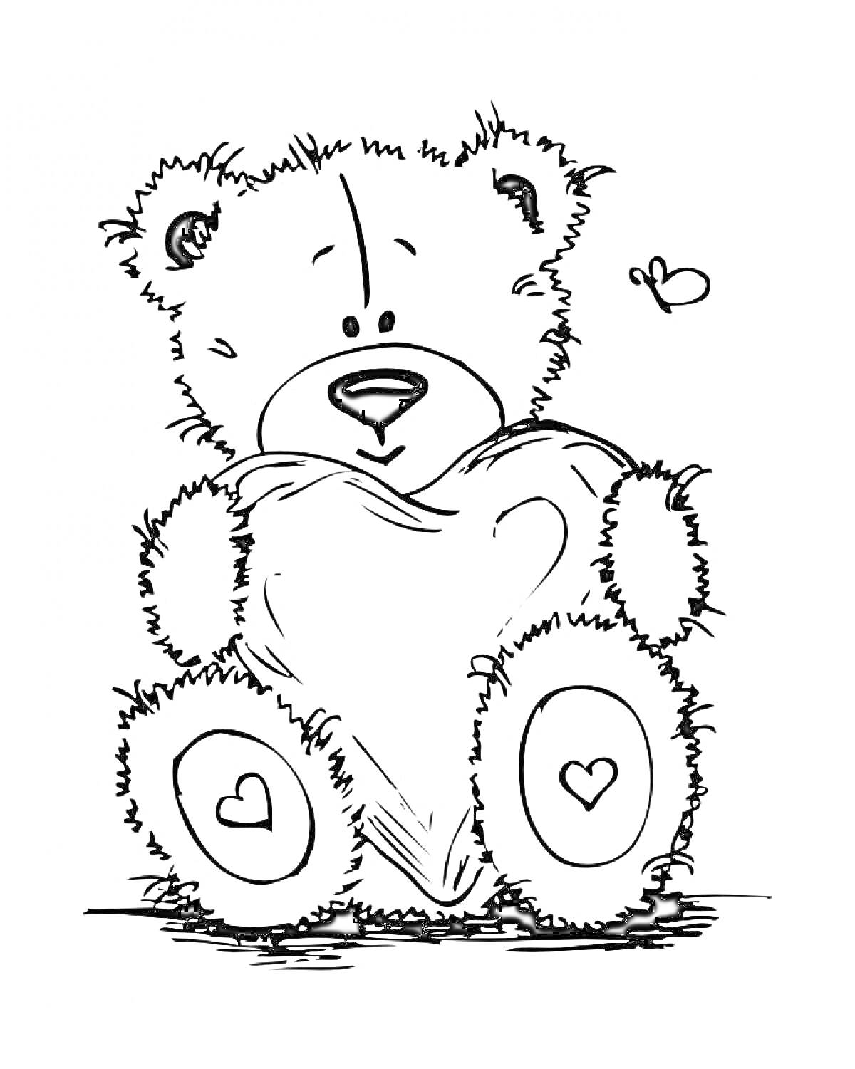 Раскраска Медвежонок Тедди с сердцем и бабочкой