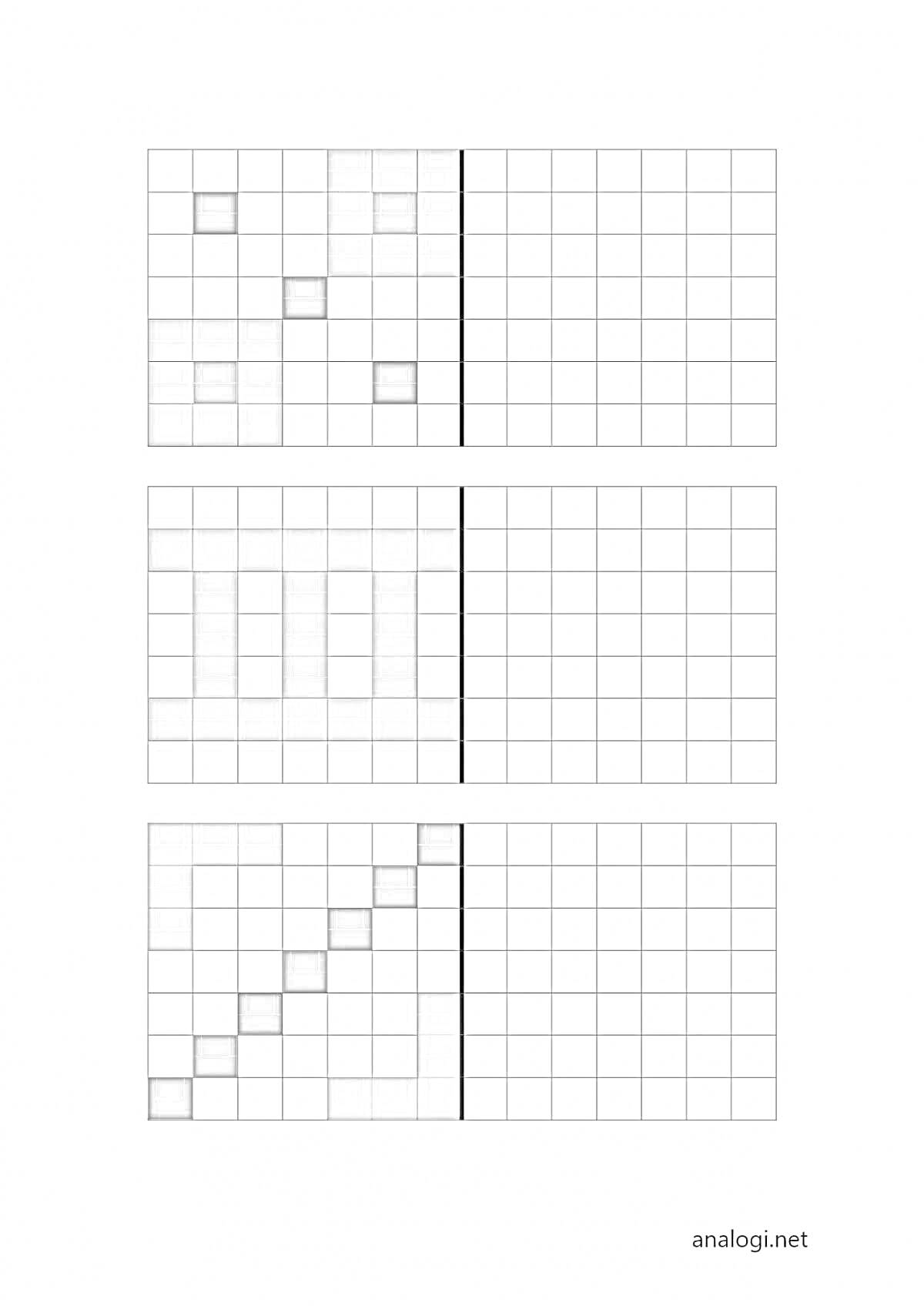 Раскраска Раскраски по клеточкам с геометрическими узорами (крест, вертикальные полосы, диагональная линия)