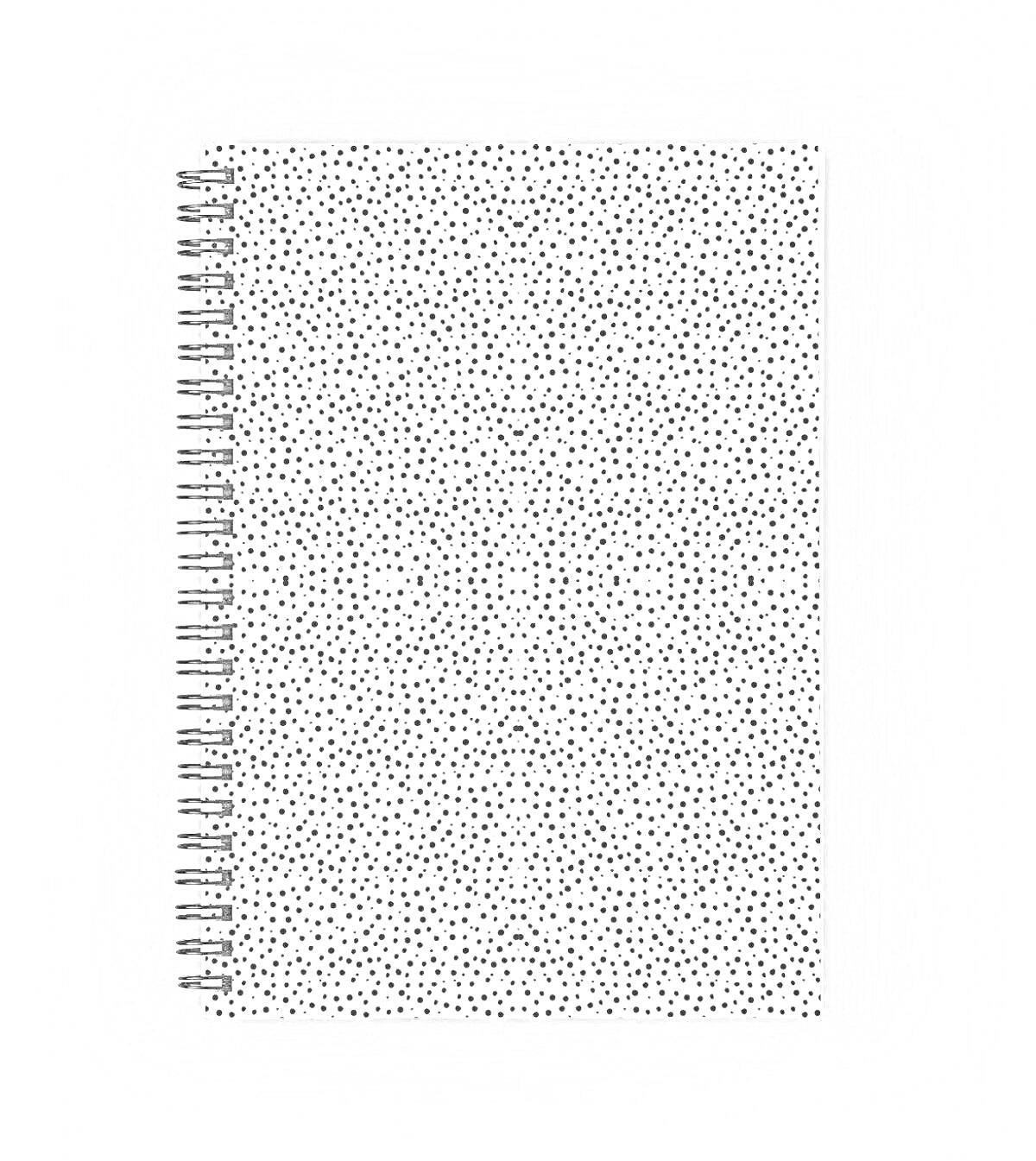 Раскраска Спиральный блокнот с чёрно-белым узором из мелких точек на белом фоне