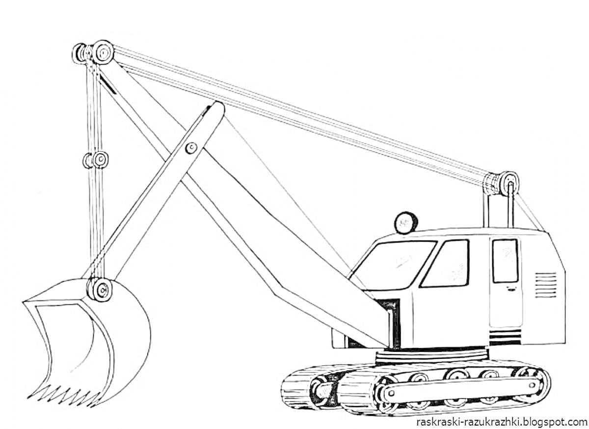 Раскраска Кран-экскаватор с подъемной стрелой и ковшом